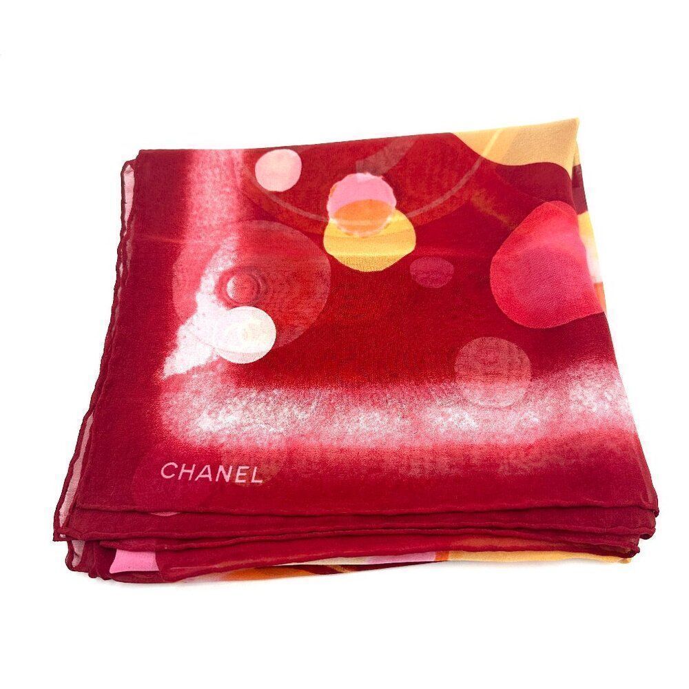Chanel Red Silk Circle Shear Scarf